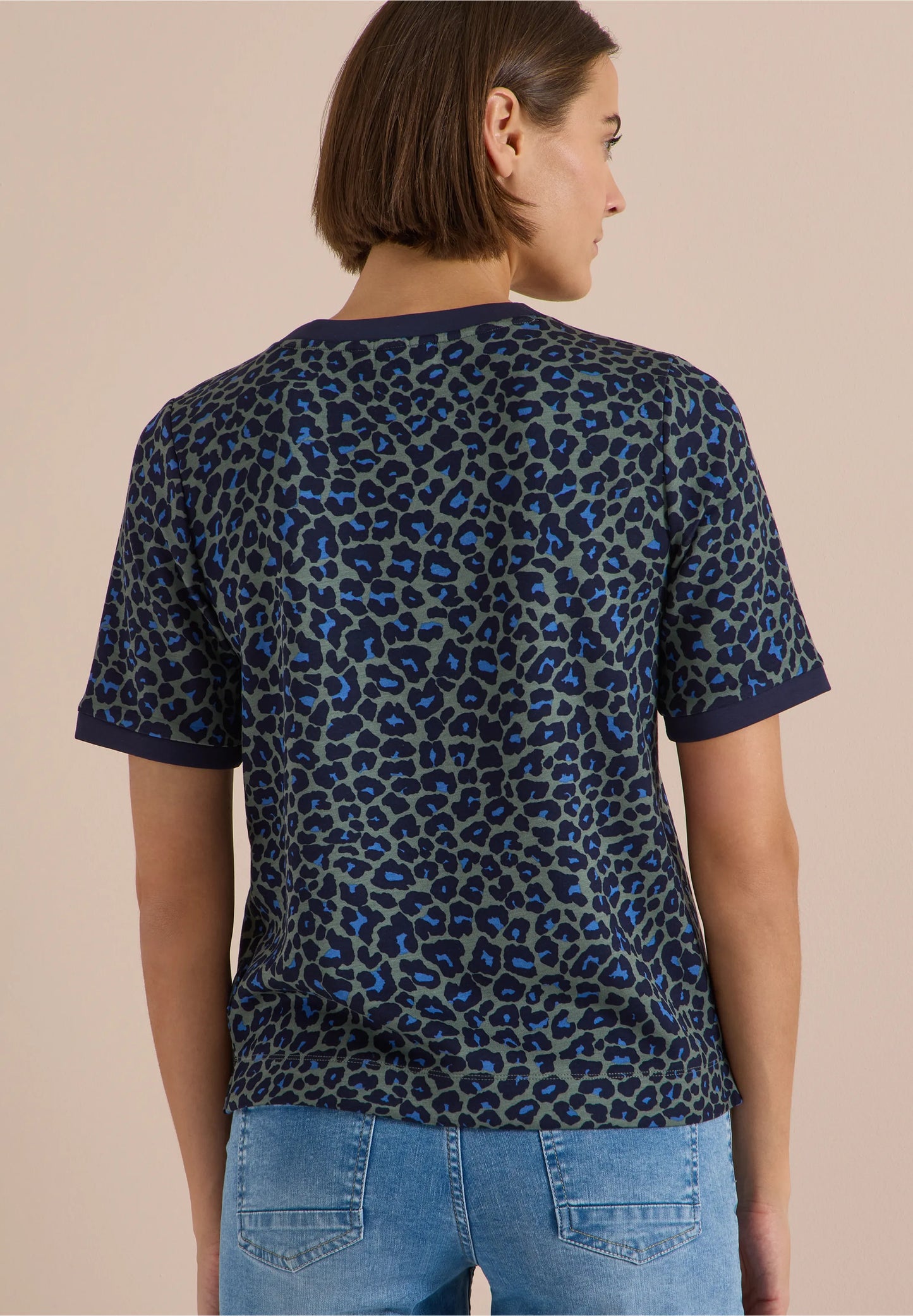Leopard Print Jersey T-Shirt, Khaki/Navy