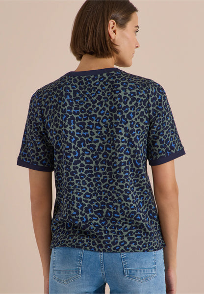Leopard Print Jersey T-Shirt, Khaki/Navy