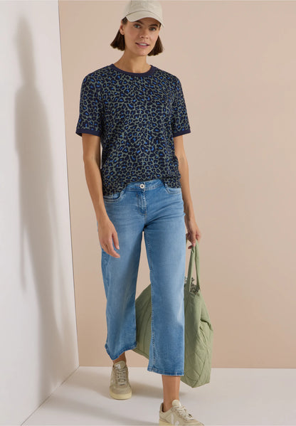 Leopard Print Jersey T-Shirt, Khaki/Navy