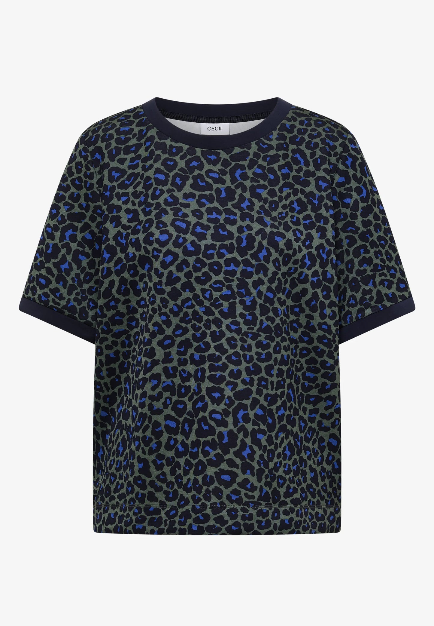 Leopard Print Jersey T-Shirt, Khaki/Navy
