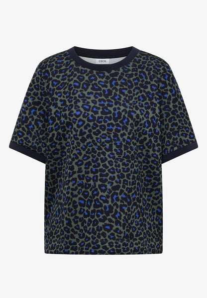 Leopard Print Jersey T-Shirt, Khaki/Navy