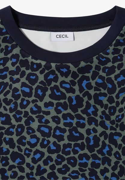 Leopard Print Jersey T-Shirt, Khaki/Navy