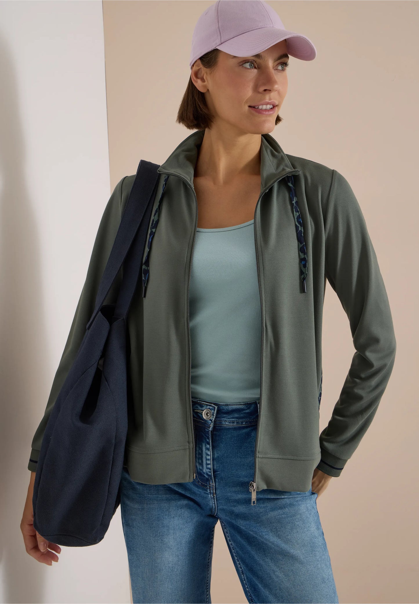 Lightweight Zip-Up Jersey Jacket, Olive Green