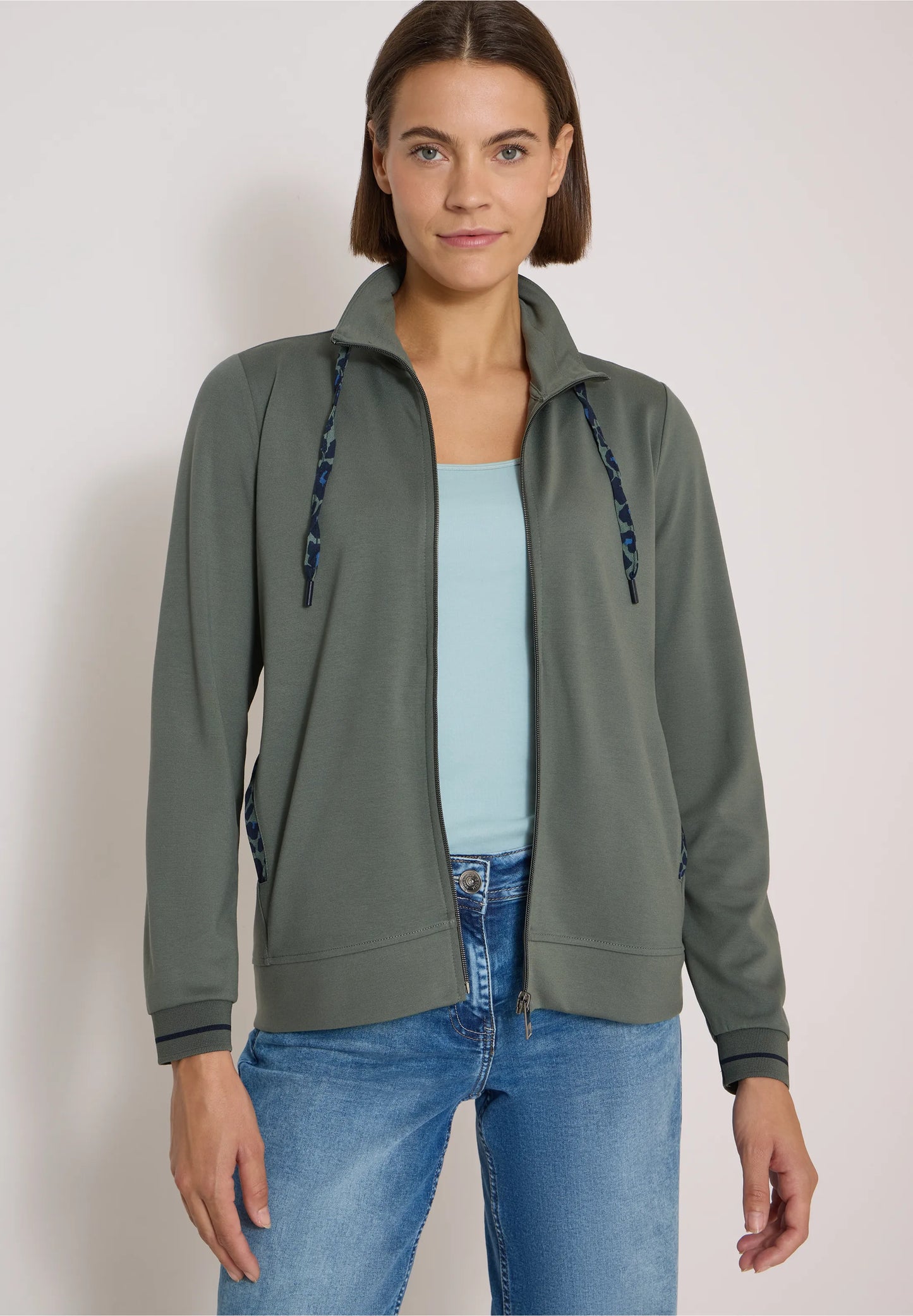 Lightweight Zip-Up Jersey Jacket, Olive Green