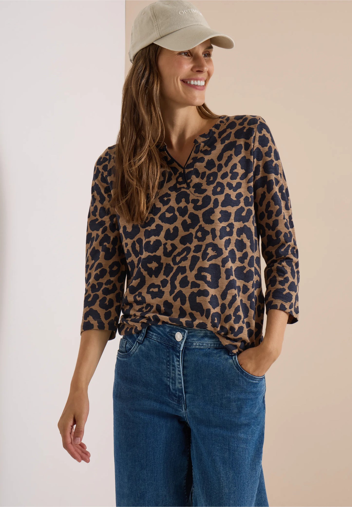 3/4 Sleeve Leopard Print Top, Brown