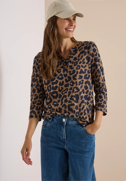 3/4 Sleeve Leopard Print Top, Brown