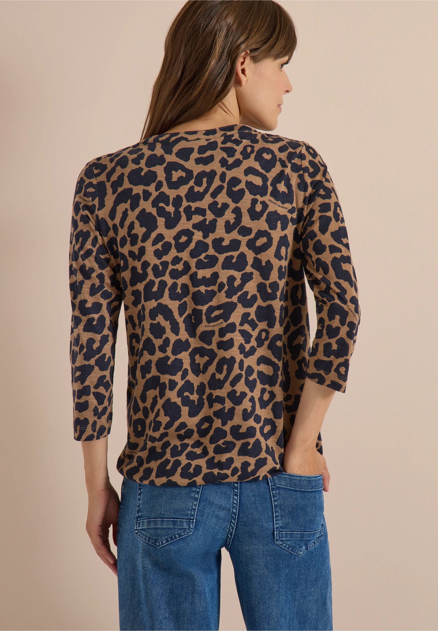 3/4 Sleeve Leopard Print Top, Brown