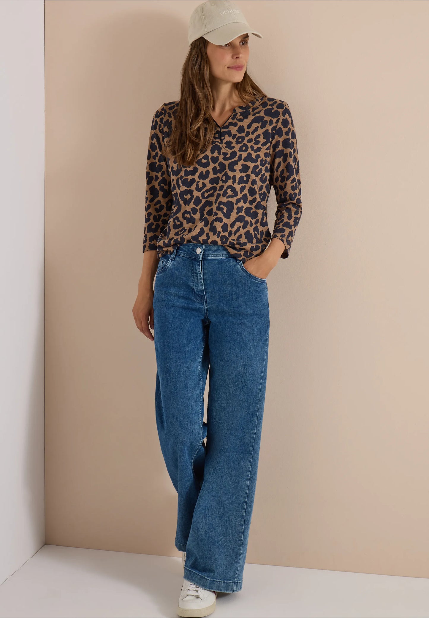 3/4 Sleeve Leopard Print Top, Brown