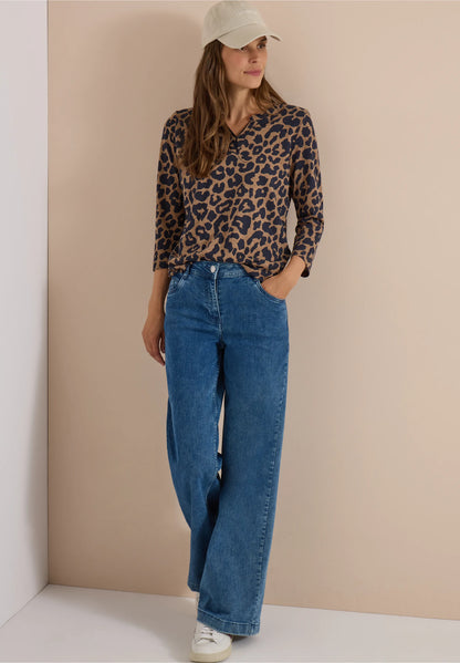 3/4 Sleeve Leopard Print Top, Brown