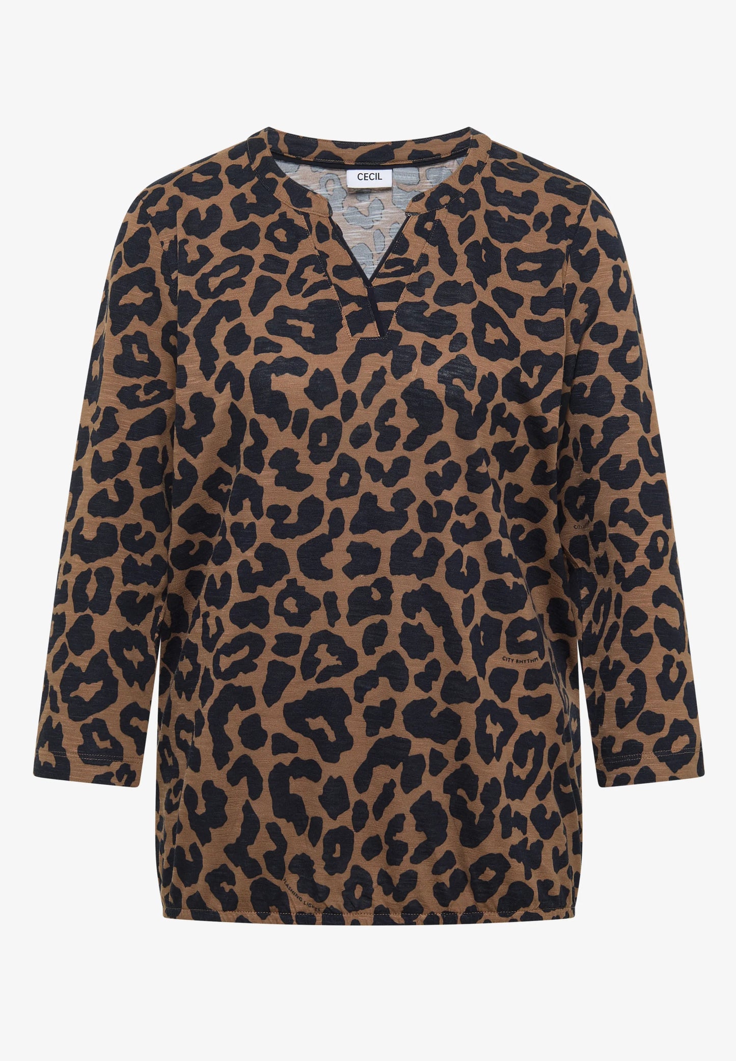 3/4 Sleeve Leopard Print Top, Brown