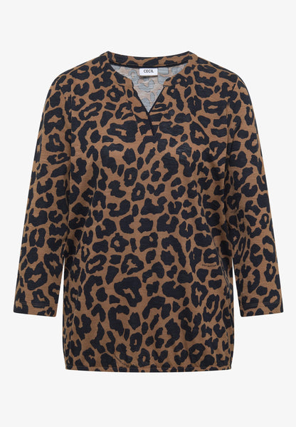 3/4 Sleeve Leopard Print Top, Brown