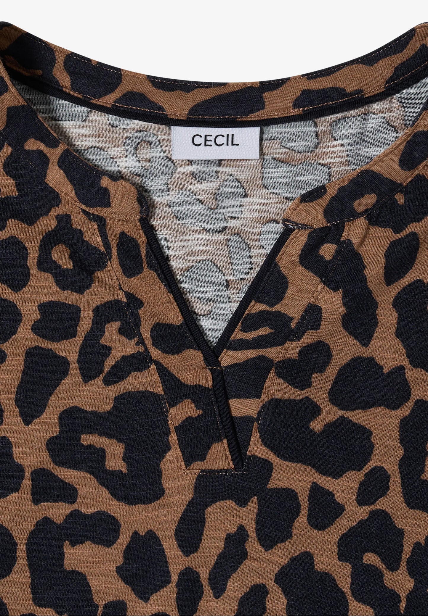 3/4 Sleeve Leopard Print Top, Brown