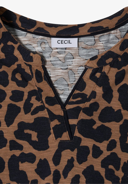 3/4 Sleeve Leopard Print Top, Brown