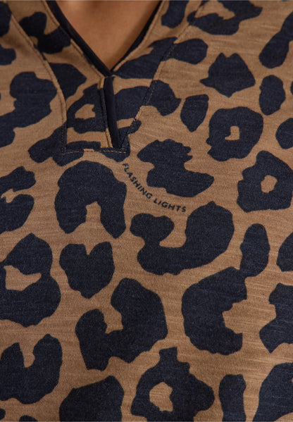 3/4 Sleeve Leopard Print Top, Brown