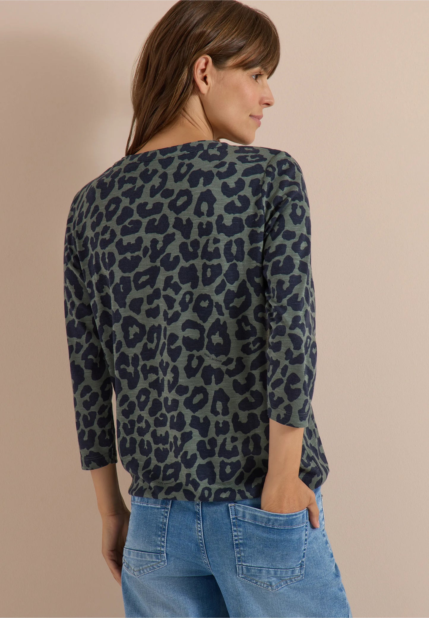 3/4 Sleeve Leopard Print Top, Khaki