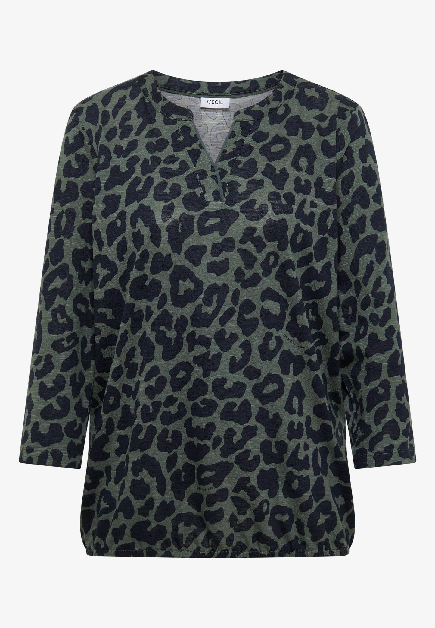 3/4 Sleeve Leopard Print Top, Khaki