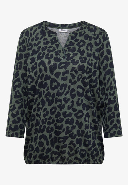 3/4 Sleeve Leopard Print Top, Khaki