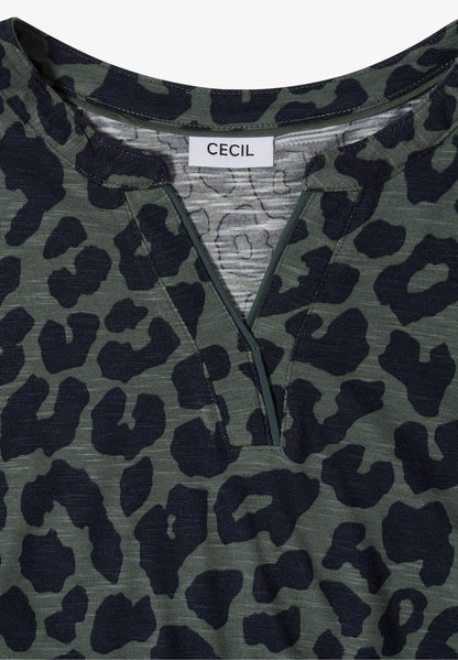 3/4 Sleeve Leopard Print Top, Khaki