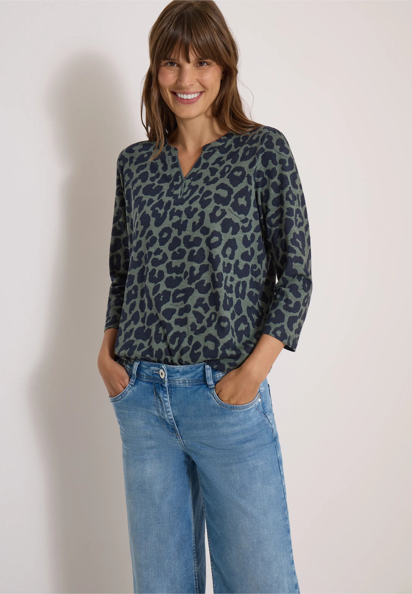 3/4 Sleeve Leopard Print Top, Khaki