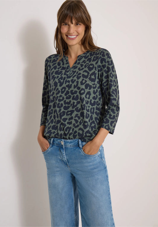 3/4 Sleeve Leopard Print Top, Khaki
