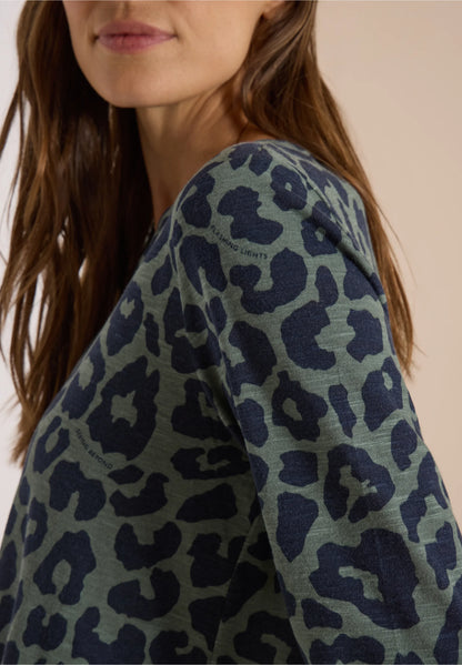 3/4 Sleeve Leopard Print Top, Khaki