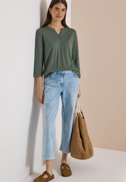 3/4 Sleeve Split Neck Jersey Top