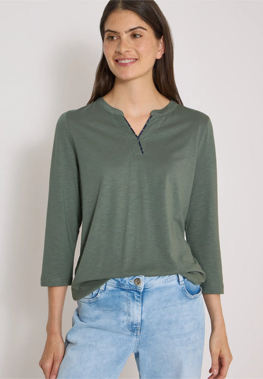 3/4 Sleeve Split Neck Jersey Top