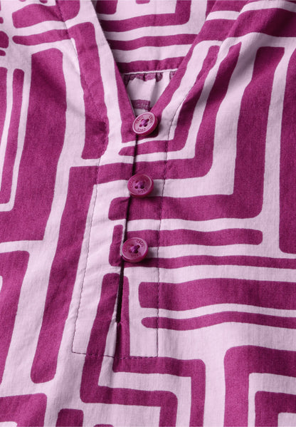 Printed V-Neck Blouse with 3/4 Sleeves, Fuchsia