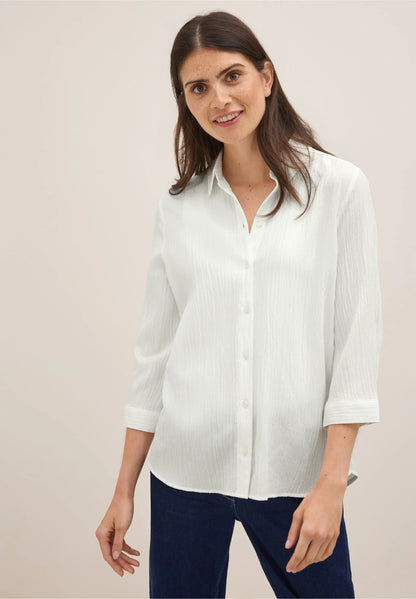 Shirt Blouse in Structured Seersucker, Vanilla White