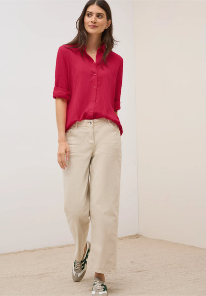 Shirt Blouse in Structured Seersucker, Glazed Apple Red