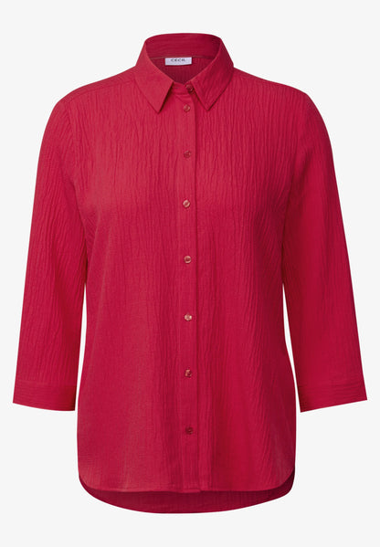 Shirt Blouse in Structured Seersucker, Glazed Apple Red