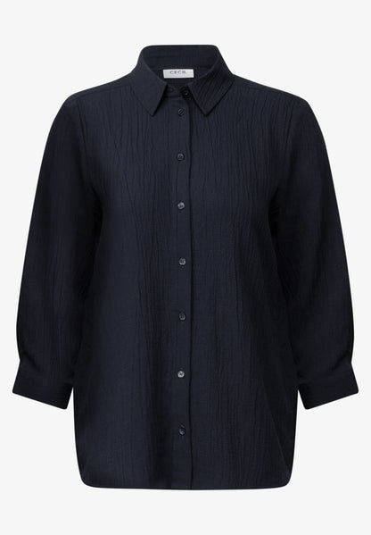 Shirt Blouse in Structured Seersucker, Dark Blue