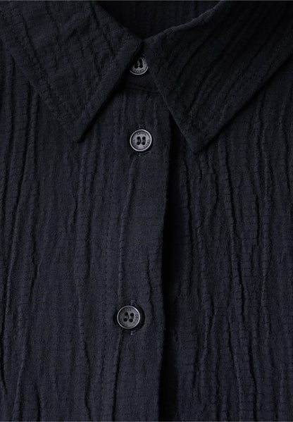 Shirt Blouse in Structured Seersucker, Dark Blue