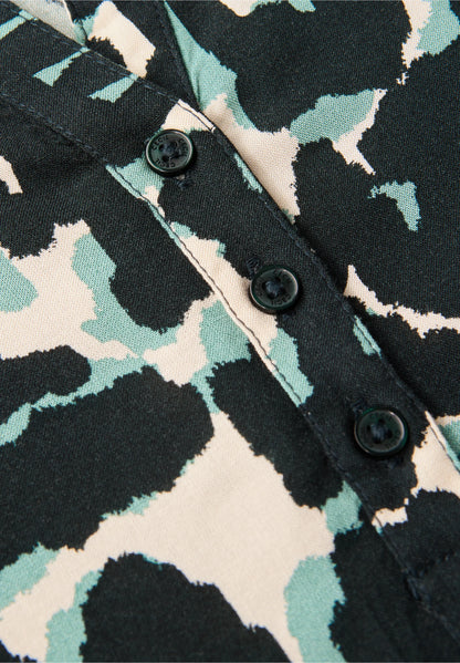 Graphic Print Shirt with Split Neck, Ink Green