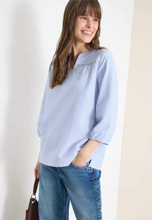 Seersucker Stripe Tunic Blouse, Blue