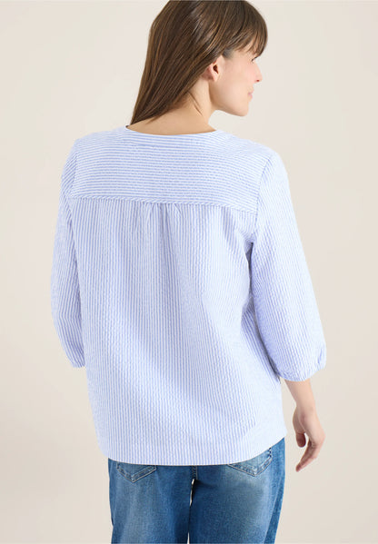Seersucker Stripe Tunic Blouse, Blue