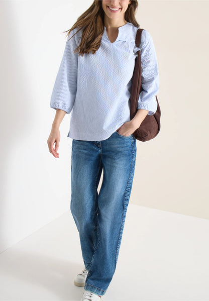 Seersucker Stripe Tunic Blouse, Blue