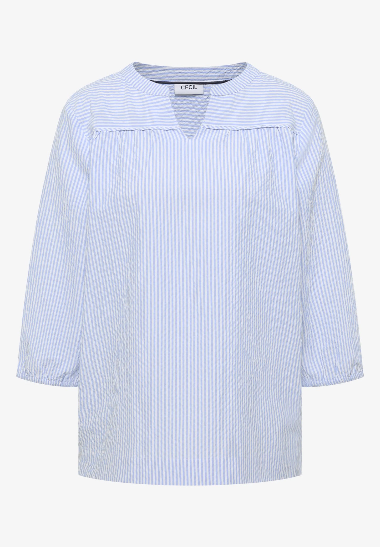 Seersucker Stripe Tunic Blouse, Blue