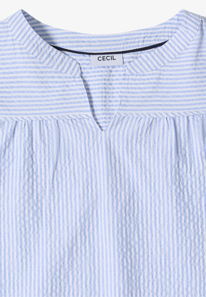 Seersucker Stripe Tunic Blouse, Blue