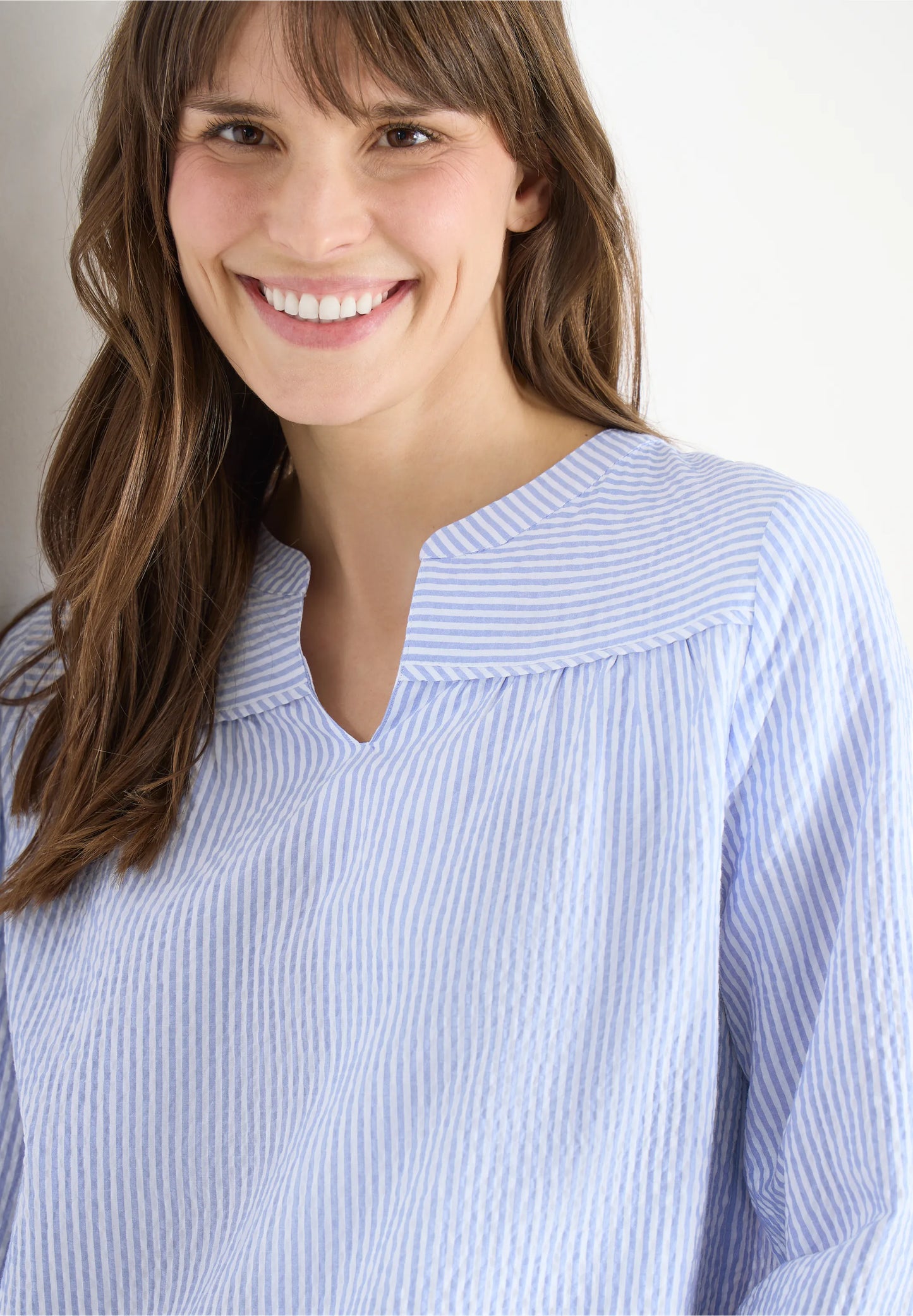 Seersucker Stripe Tunic Blouse, Blue