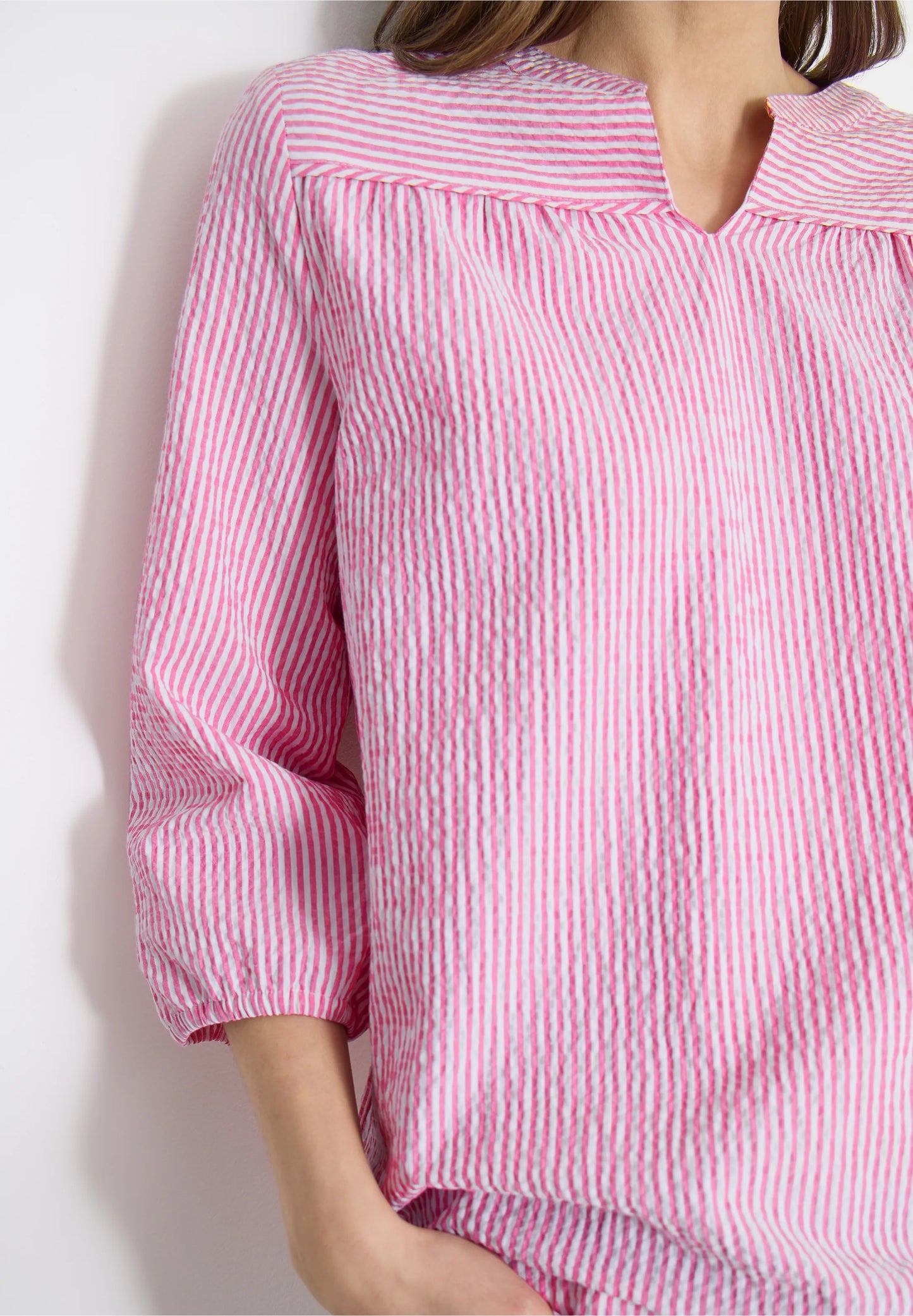 Seersucker Stripe Tunic Blouse, Pink
