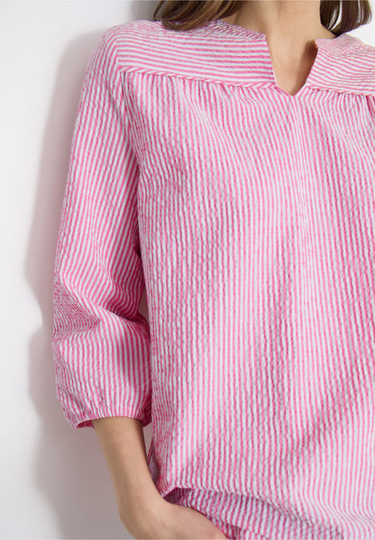 Seersucker Stripe Tunic Blouse, Pink