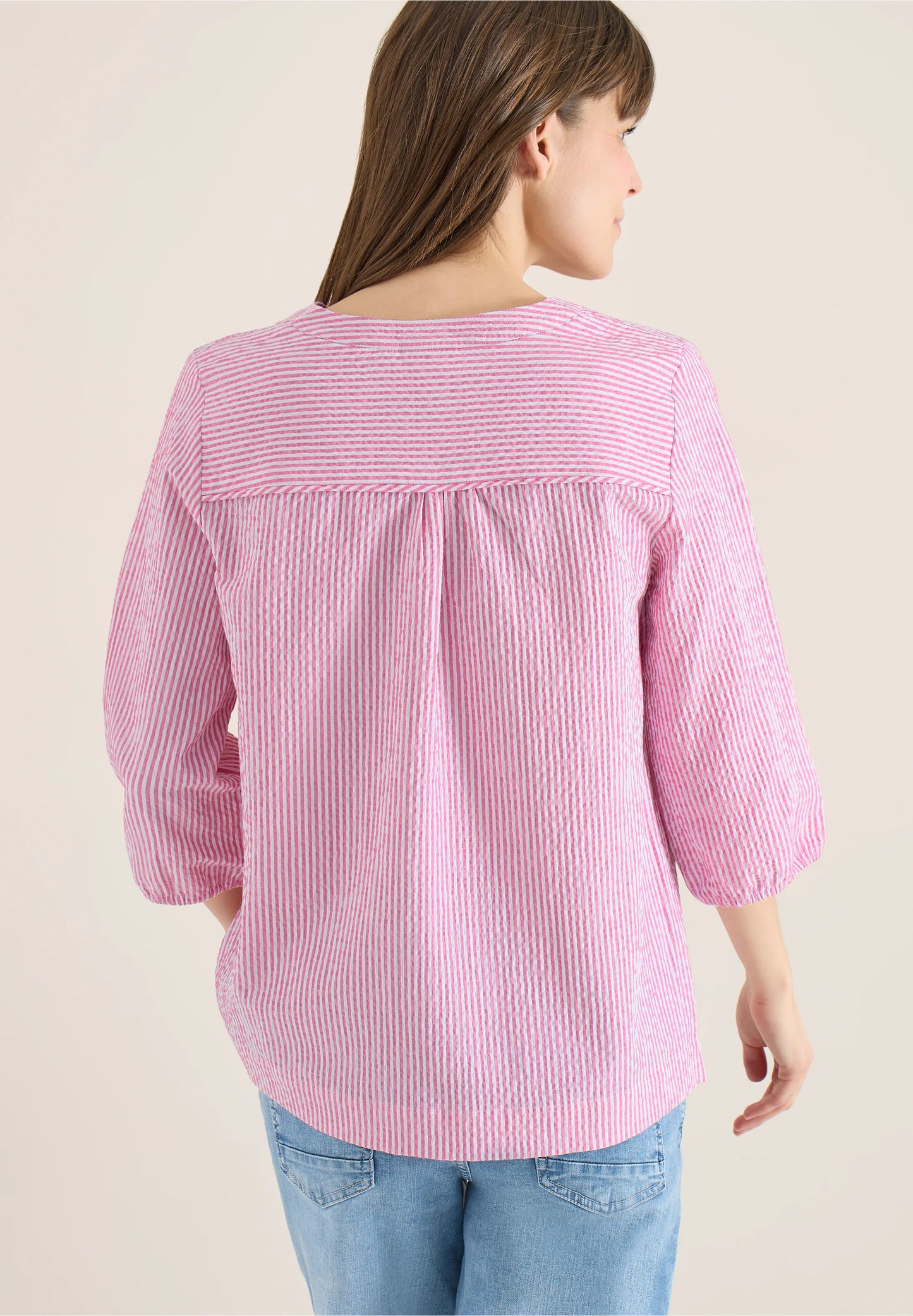 Seersucker Stripe Tunic Blouse, Pink