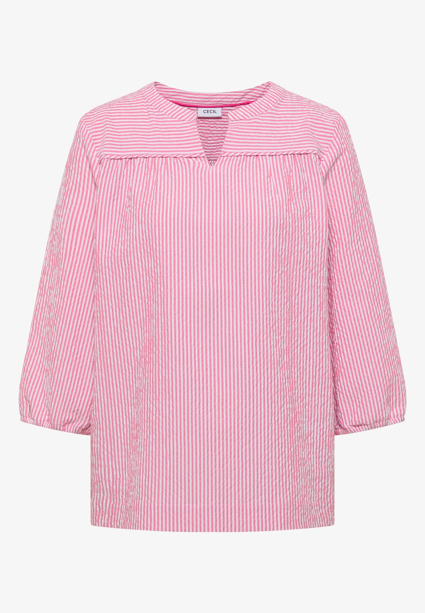 Seersucker Stripe Tunic Blouse, Pink