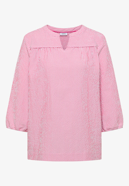 Seersucker Stripe Tunic Blouse, Pink