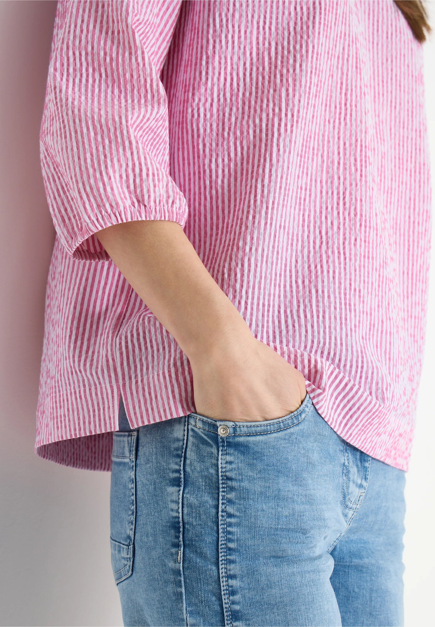 Seersucker Stripe Tunic Blouse, Pink