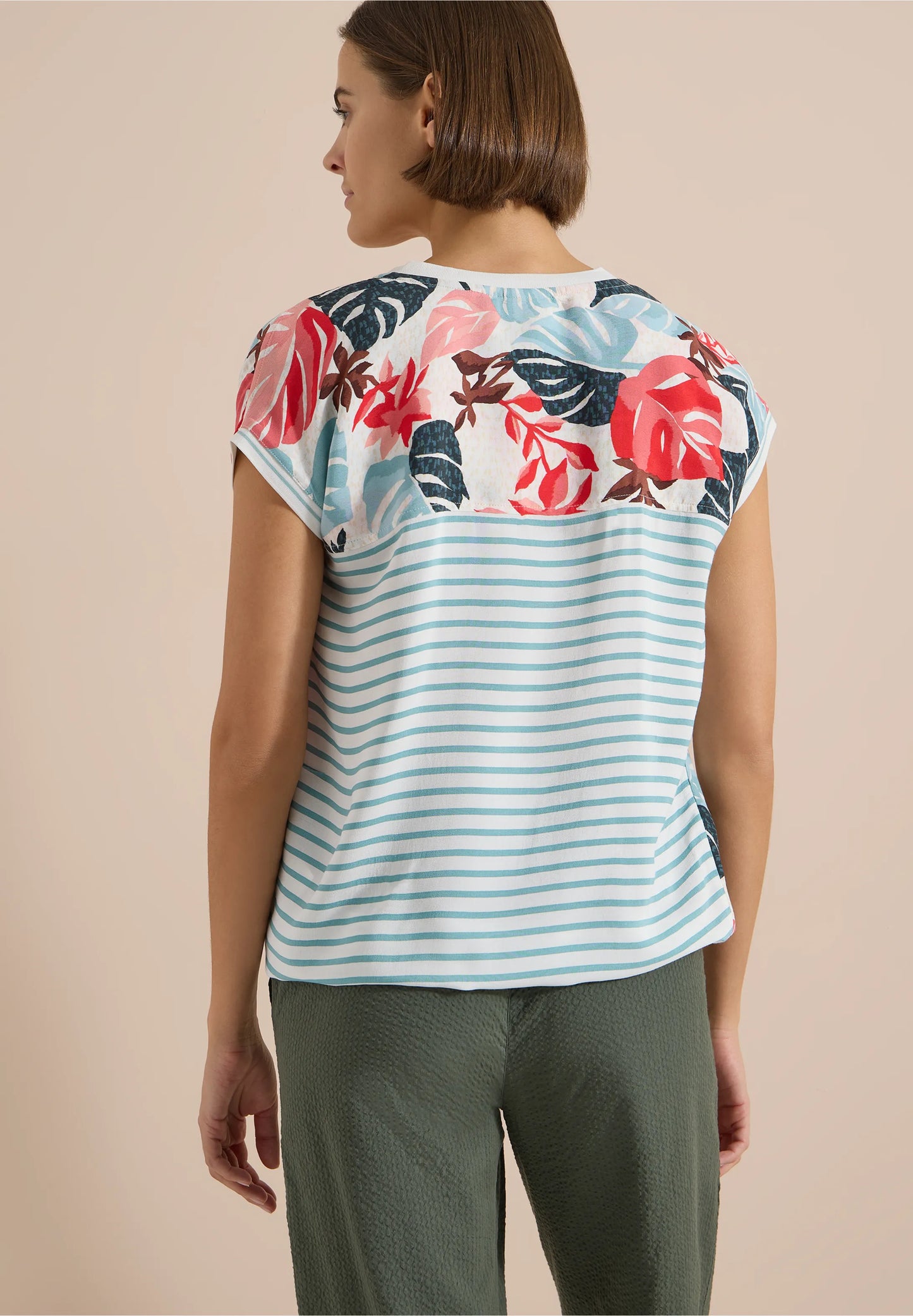 Tropical Print Split Neck Top
