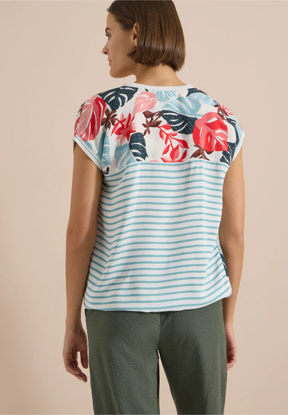 Tropical Print Split Neck Top