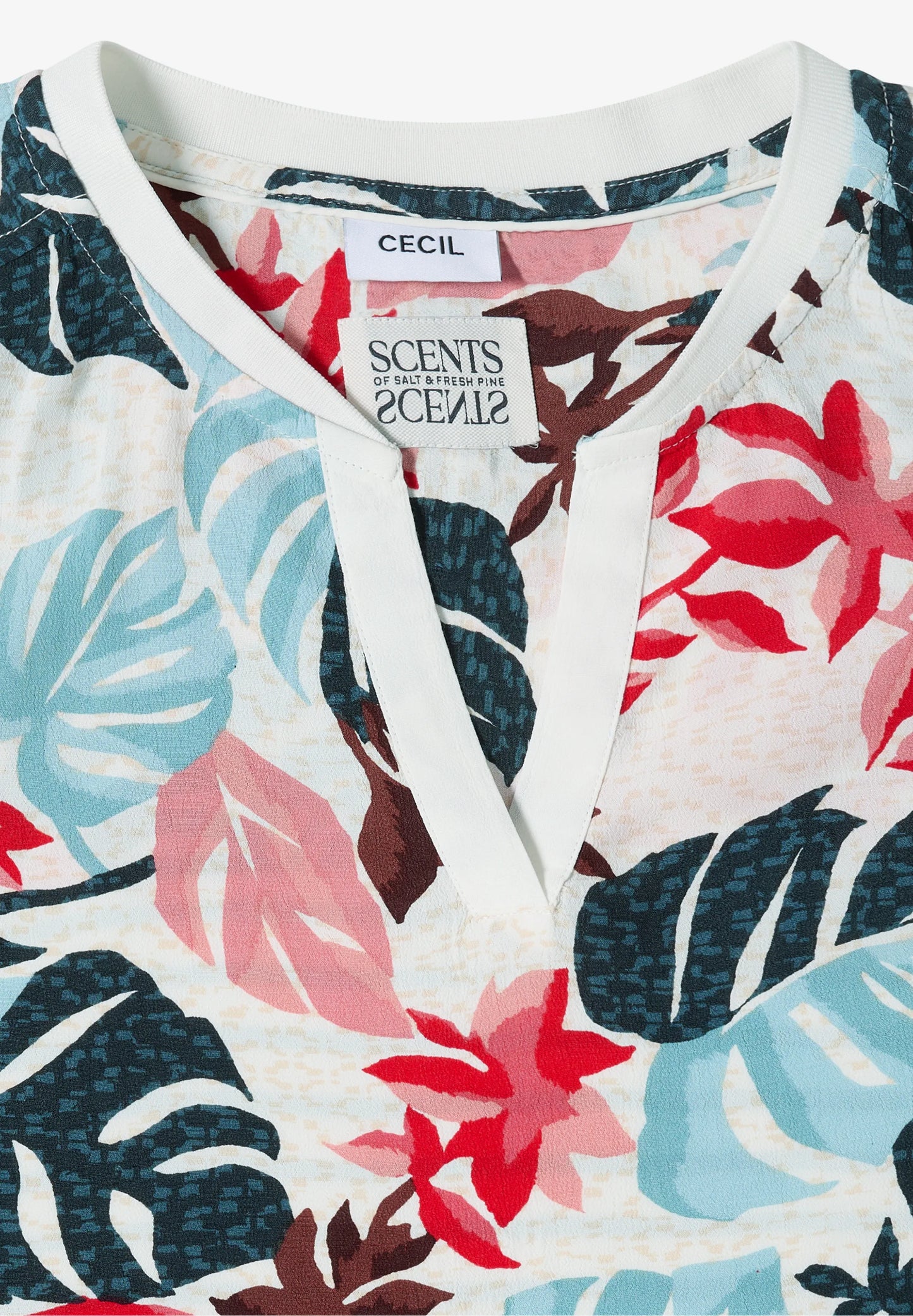 Tropical Print Split Neck Top