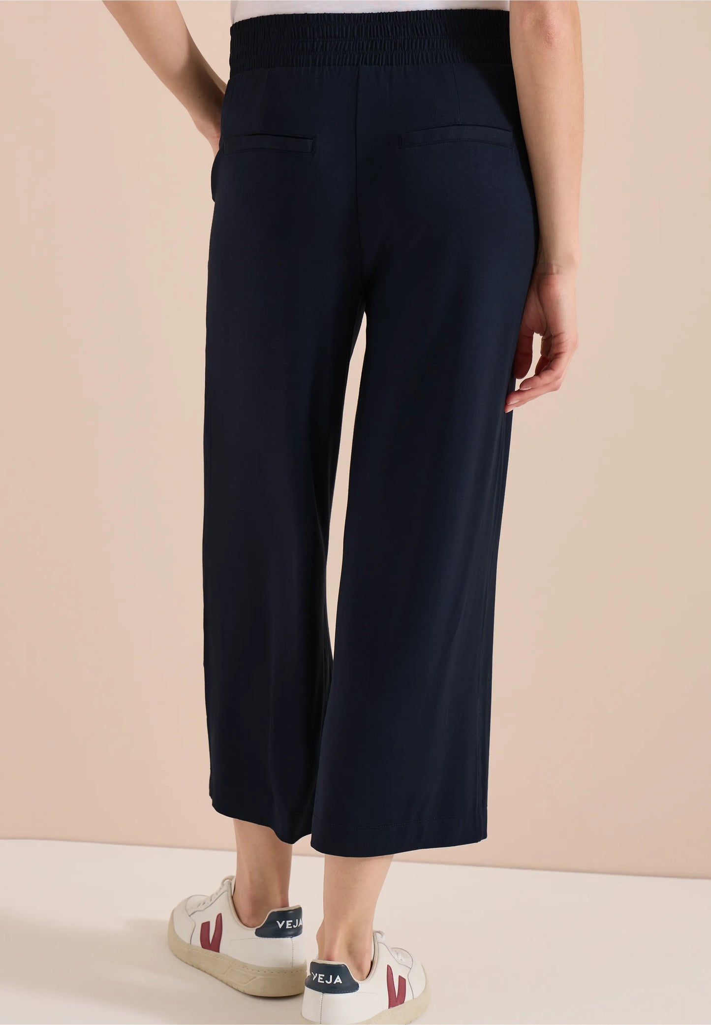 High Waist Wide Leg Jersey Trousers, Navy